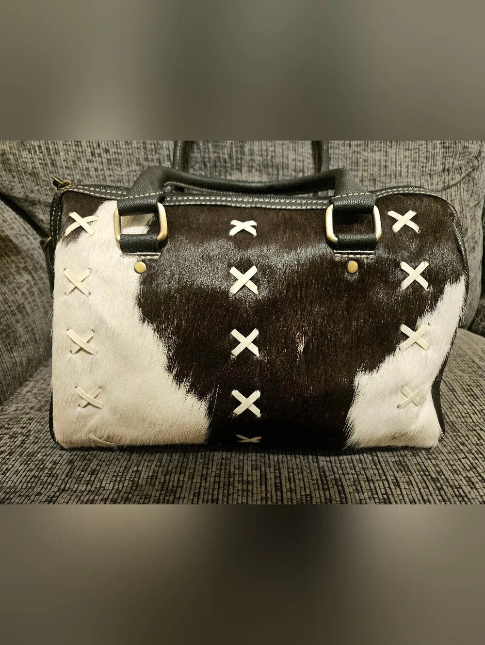 Cowhide Leather Speedy with White X-Stitch Detail